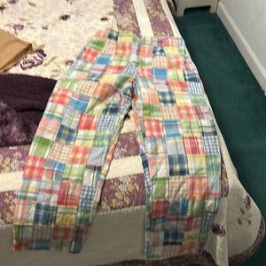Brooks Brothers Madras Plaid Patchwork Capri Blue Yellow Pink Pants size 8